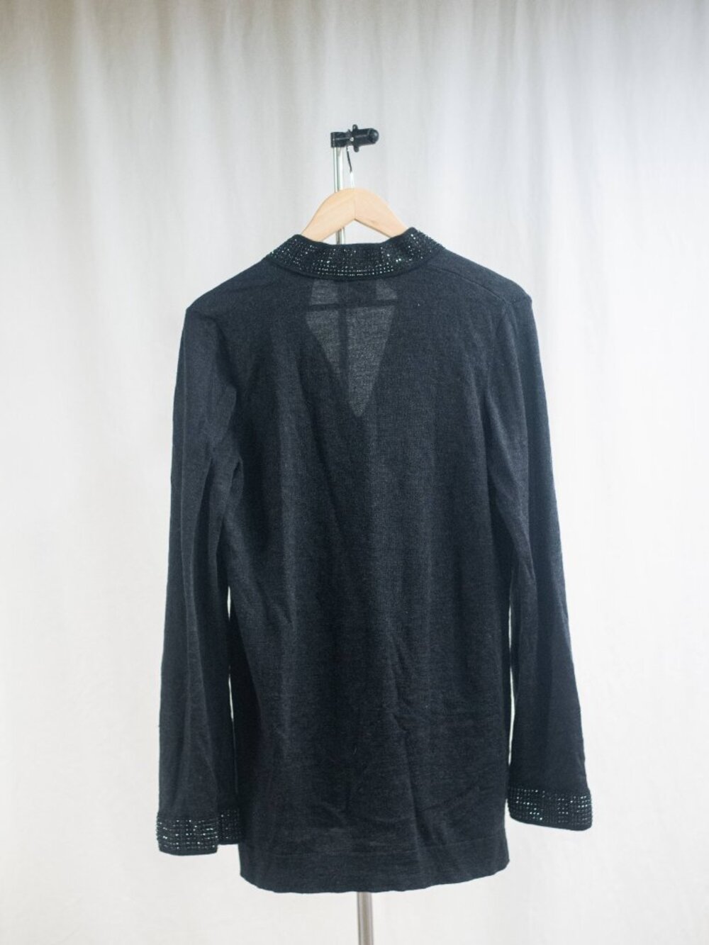 Tory Burch Womens Black 100% Merino Wool Studded Long Sleeve Knit Blouse - Picture 2 of 7